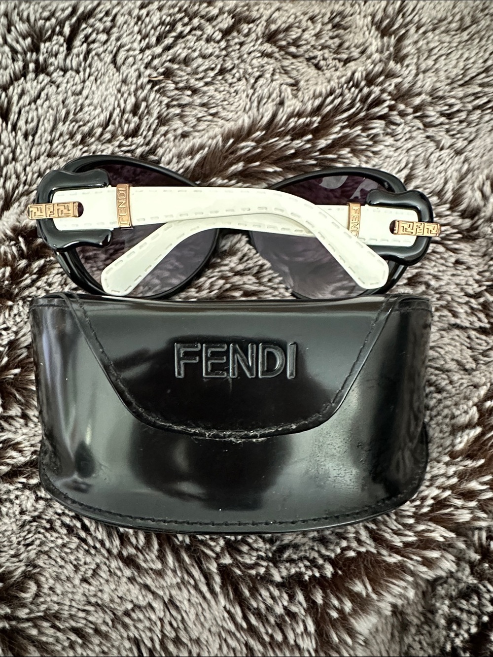 Fendi Black Frame Sunglasses with White Temples and Gold Logo Hardware